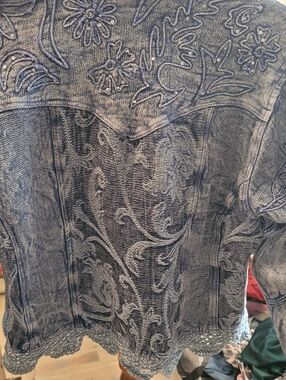 Knit And Embroidered Denim Jacket - Blue, L, 100%cotton